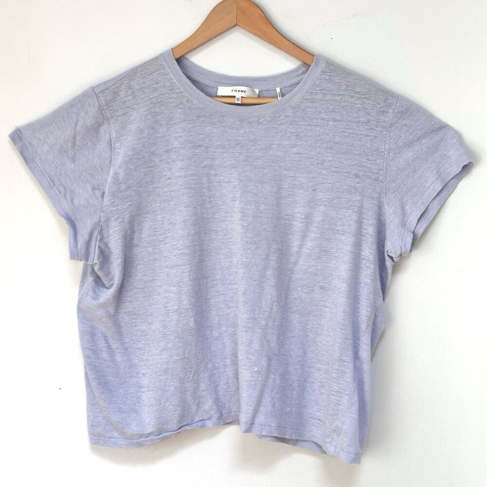 FRAME Organic Linen Crew Neck T Shirt Womens XL Light Blue Short Sleeve Top